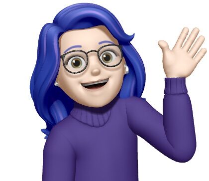 Memoji Of Steph With Blue Hair, Waving Hi, Indicating Another Way To Contact Rocking Rose